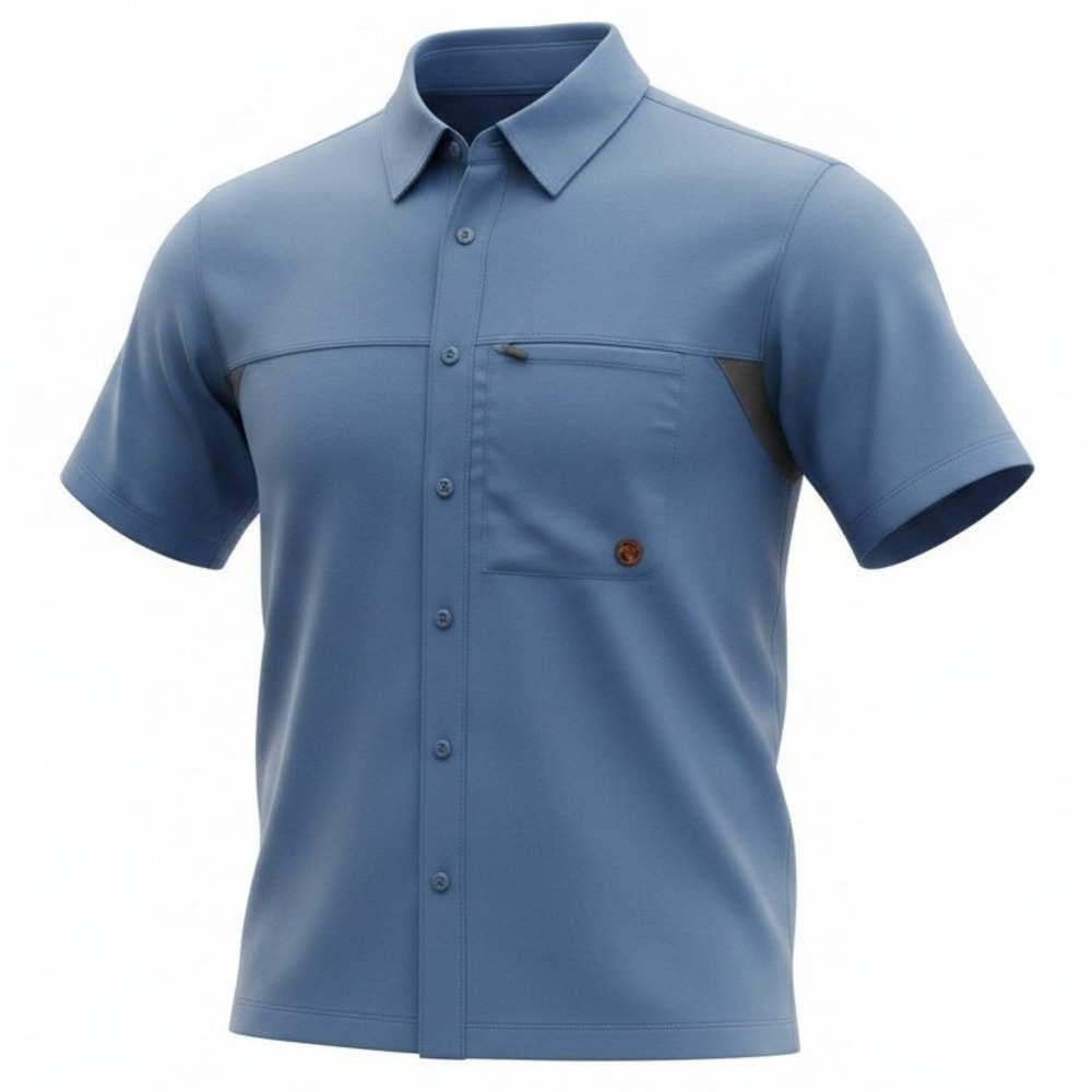 Fjallraven Button Down Shirt Mens L Blue Short Sleeve Vented Hiking Outdoor